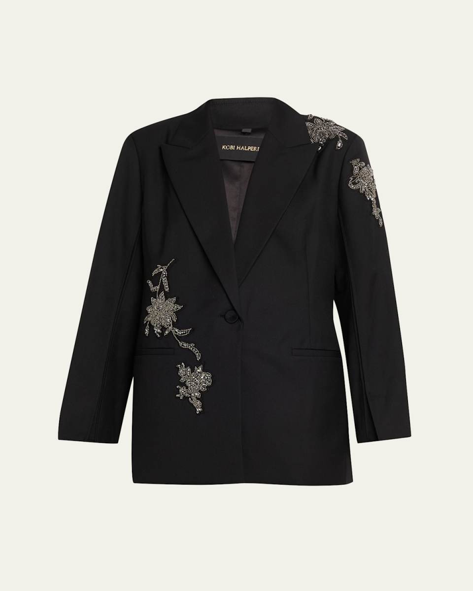Lariz Single-Button Crystal Applique Jacket